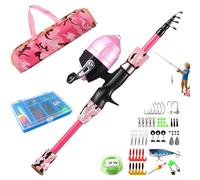 Xoeryoy Canne à pêche pour Enfants - Kit Complet de démarrage avec Canne télescopique, boîte à matériel, moulinets et Sac pour Jeunes pêcheurs, équipement de pêche 1, 5 m pour Enfants, Rosy