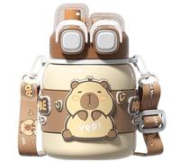 Xoeryoy Capybara Bouteille d'eau avec Paille 660 ML Bouteille d'eau isolée en Acier Inoxydable Portable Mignon Gobelet avec Sangle pour l'école, Le Bureau, Les Voyages