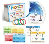 Xoeryoy Cartes Flash Phonics pour Enfants âgés de 4 à 8 Ans - 65 Cartes avec 118 Sons phoniques pour Apprendre à Lire - Comprend des Anneaux colorés pour Un Rangement et Une Organisation faciles