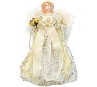 Xoeryoy Cimier d'arbre de Noël 11, 8 x 7, Ange de Noël avec Aile en Fourrure, Ange sacré avec cône en Plastique pour décorations, doré