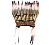 Xoeryoy Coiffure Indienne Plumes Casque Indien amérindien Cosplay Costumes d'halloween pour Hommes Femmes, Rouge
