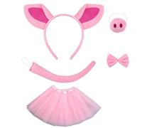 Xoeryoy Costume de Cochon 5 pièces/Ensemble, Bandeau Fantaisie Oreilles de Cochon avec Nez, Queue, nœud Papillon et Jupe, Accessoires Costume porcelet pour fête Noël, Mardi Gras, Carnaval