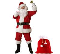 Xoeryoy Costume de Père Noël 11 pièces/Ensemble Tenue de Père Noël pour Hommes et Femmes, Costumes Comprenant Une Veste, Un Pantalon, Un Chapeau, Une Perruque, des Lunettes, des Gants