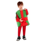 Xoeryoy Costumes de Noël pour enfants, boîte à cadeaux amusante et mignonne, sans manches, déguisement avec grand nœud, tenue de cosplay, S
