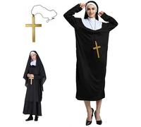 Xoeryoy Costumes de religieuse pour femmes tenue religieuse avec casque et or Cross Religieux pour femmes, costumes déguisés pour Halloween Party Cosplay Supplies, M