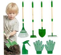Xoeryoy Ensemble de Jardinage pour Tout-Petits, 6 Outils de Jardinage pour Tout-Petits avec Pelle et râteau, Ensemble Jouets Jardin extérieur Vert avec Manche en Bois et têtes en métal pour garçons