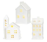 Xoeryoy Ensembles de Village de noël 3 pièces, Maison Village noël en céramique Blanche, Maison Lumineuse LED en Porcelaine pour décoration, Affichage Table