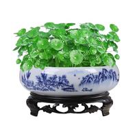 Xoeryoy Jardinière de Lotus avec Base, Pot de Fleurs en céramique Bleue et Blanche, Pot Fleurs Rond décoratif, récipient hydroponique pour Jardin, Balcon, Bureau