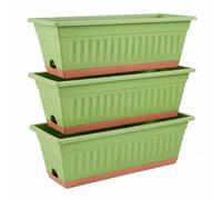 Xoeryoy Jardinière rectangulaire, Paquet de 3 boîtes de jardinières pour Garde-Corps terrasse avec Drainage et Plateau Marron, 19, 69 x 7, 48 x 5, 91 Pouces