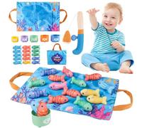 Xoeryoy Jeu de pêche pour Enfants, Jouet d'apprentissage Montessori avec Poissons Souples et gobelets empilables, Jouet de pêche éducatif pour bébé pour la motricité Fine et Le tri des Couleurs