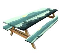 Xoeryoy Lot de 3 Housses de Table Pique-Nique avec Housses Banc, Nappe Camping élastique 2, 4 m, Nappe rectangulaire imperméable pour intérieur et extérieur