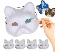 Xoeryoy Lot de 5 masques de chat avec maille pour les yeux à peindre, 17, 8 x 17, 8 x 7, 6 cm, masque Therian avec sangle élastique, accessoires costume en fourrure pour cosplay, fête d'Halloween ; 1