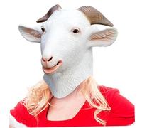 Xoeryoy Masque de chèvre 12 pouces yeux réalistes bois masque animal en latex costume de chèvre complet adulte pour Halloween, Noël, Pâques, carnaval, fêtes costumées