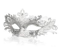Xoeryoy Masque vénitien pour femmes masque de mascarade blanche avec sculpture exquise et strass 8x4 pouces demi-visage en plastique