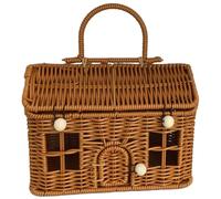 Xoeryoy Panier de récolte de Jardin, Panier Pique-Nique en rotin PP en Forme Maison 9x6x5, 5 Pouces avec Couvercle et poignée, Valise en Osier à Fermeture à Bouton pour l'organisa