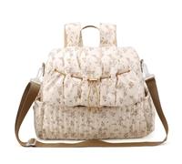 Xoeryoy Sac à couches floral, sac à dos couches floral, multi-poches pour mamans, dos élégant pour voyage et plein air (beige)