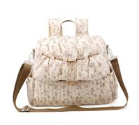 Xoeryoy Sac à couches floral, sac à dos couches floral, multi-poches pour mamans, dos élégant pour voyage et plein air (beige)