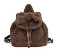 Xoeryoy Sac à dos flou, mini sac à dos en fourrure avec nœud Kawaii pour femme, petit en peluche mignon pour filles et femmes (café)