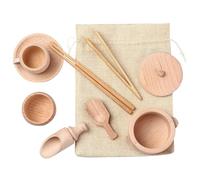 Xoeryoy Sensory Bin Toys 9 pièces/Ensemble Outils de Poubelle sensorielle en Bois Apprentissage de la motricité Fine Jeu Simulation Vaisselle Cuisine Jouets pour Enfants 3 Ans et Plus apprentis