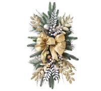 Xoeryoy Swag de Noël en Forme de Larme Noël pré-éclairé 23, 6 x 11, 8 cm, décorations d'escalier dorées artificielles, Couronne à Suspendre pour Rampe d'escalier, fenêtre Murale