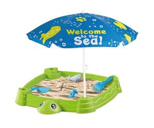 Xoeryoy Table à Eau avec Parapluie, Table à Eau et Sable en Forme de Tortue, bac Sable de Jeu extérieur avec Couvercle pour Les Tout-Petits