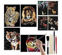 XOKL 8 PCS Scratch Art, Rainbow Scratch Notes with Scratching Tools Kit Animal Series Rainbow Scratch Art for Adults and Kids (A4/A5 Size)