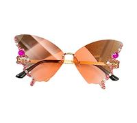 Xoktlde Lunettes de soleil papillon pour femme sans monture avec petit visage et strass œil de chat, Poudre dégradée.