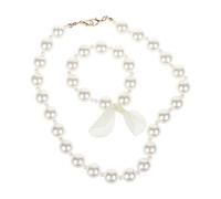 Xoktlde Parure de bijoux tendance pour enfants avec collier de perles synthétiques pour petite fille, anniversaire, fête d'anniversaire, bandeaux pour filles, blanc