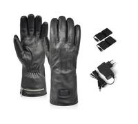 XOLARHEAT Gants Chauffants Classiques 100% Cuir de Chèvre, Doublure Douce - 2 Niveaux de Chaleur (4h/2,5h) - Batteries Rechargeables (7,4V), Chargeur Double - Élégants, Confortables, Chauds - XL, Noir