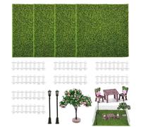 xolear 18 Pièces Herbe Artificielle Décoration, 15 X 15cm Gazon Synthétique, Comprend des Arbres Miniatures, des Lampadaires des Clôtures pour Jardin Balcon Modèle de Construction Micro Paysages