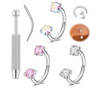 xolear 3 Pièces 18G Piercing Nez Anneaux Fer a Cheval, 8mm Septum Piercing pour Femme, F136 Alliage de Titane Zircon Anneau Nez avec Outil de Percage pour Narines Oreilles Lèvres (Multicolore)