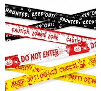 xolear 4 Pièces Ruban Halloween Banniere Decoration Horreur, 36m | Ruban Scene de Crime, Rubalise Halloween Bande, Banderole Scene de Crime, Rubalise Rouge et Blanc, Fête d'horreur