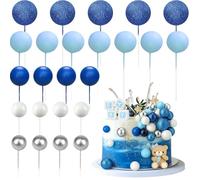 xolear 50 Pièces Boule Decoration Gateau, 4 Tailles Topper de Gâteau de Ballon, Deco Topper Anniversaire Mini pour Anniversaire, Mariage, Saint Valentin, Baby Shower (Série Bleue)
