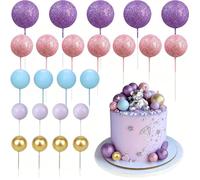 xolear 50 Pièces Boule Decoration Gateau, 4 Tailles Topper de Gâteau de Ballon, Deco Topper Anniversaire Mini pour Anniversaire, Mariage, Saint Valentin, Baby Shower (Rose, Violet, Bleu)