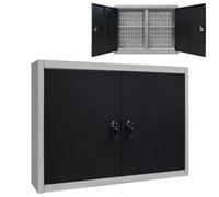 Xolmizyn Armoire à outils murale design industriel en métal gris noir | Verrouillable avec clés, plaque perforée incluse, étagères réglables en hauteur
