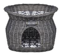 Xolmizyn Niche pour chat en osier tressé, niche douillette avec coussin doux, lit pour chat intérieur et extérieur, refuge pour chats et petits chiens, 44 x 33 x 34 cm