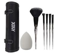 XOLY Lot de 6 pinceaux de maquillage professionnels avec éponge de beauté et trousse de voyage rigide de luxe