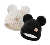 XOMZG Bonnet d'hiver pour Tout-Petits, Bonnet d'hiver Chaud en Tricot doublé de Polaire pour Filles et garçons avec Pompon, pour Les 0 à 36 Mois, Lot de 2