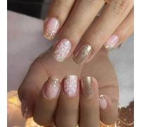 Xonojun 24 Pcs Faux Ongles Noël French Manucure Rose Paillettes Or
