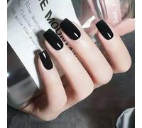 Xonojun 24 Pcs Faux Ongles Noirs Longs Medium Carré avec Colle, Ongles Artificiels Manucure French Noirs Solides à Application Facile, Press-on Nails Noir Intense, Cadeau Beauté Idéal pour Femmes