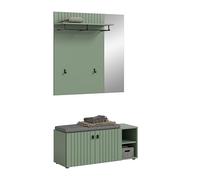 xonox.Home - 2 pièces - Station de Garde-Robe 106 x 192 x 37 cm - Vert fumé - Ensemble vestiaire avec Banc avec Coussin et Panneau de Garde-Robe - Étagère Confortable