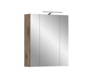 xonox.Home Armoire à Miroir Ice 60 x 70 x 18 cm avec éclairage dans Le Corps Nox Oak et façade Noir Mat - Armoire à Miroir avec lumière Aspect Bois - Marquant et élégant