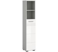 xonox.home Armoire Haute, Corps Blanc Brillant, façade Gris Clair, env. 30 x 150 x 30 cm