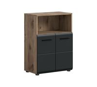 xonox.Home Armoire sur Pied Large Ice 60 x 80 x 30 cm dans Le Corps Nox Oak et façade Noir Mat - Élégante Armoire de Salle de Bain Aspect Bois - Espace de Rangement généreux