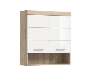 xonox.home Bad Lambada X06F1723 Armoire Murale en Blanc Brillant et chêne Sonoma Clair 74 x 79 x 24 cm