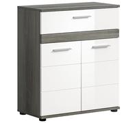 xonox.home Blake - Commode de Salle de Bain - Armoire midi - Armoire Avant - Blanc Brillant - Corps argenté fumé - Environ 35 x 79 x 31 cm