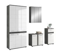 xonox.Home Blake Ensemble de 4 pièces pour Salle de Bain Blanc/argenté fumé | Ensemble composé d'une armoire haute large, armoire à miroir, meuble sous lavabo, commode, design intemporel