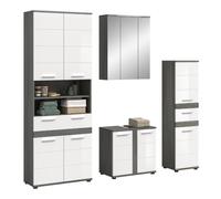 xonox.Home Blake Ensemble de 4 pièces pour Salle de Bain Blanc/argenté fumé | Ensemble composé d'une armoire haute large, d'une armoire à miroir, d'un meuble sous lavabo, d'une commode