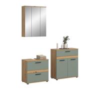 xonox.Home Blake Ensemble de Salle de Bain 3 pièces Sauge/chêne Artisan | Ensemble composé d'une armoire à miroir, d'une commode, d'un meuble sous lavabo (tiroirs) avec revêtement en mélamine
