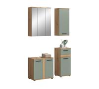 xonox.Home Blake Ensemble de Salle de Bain 4 pièces Sauge/chêne Artisan | Ensemble composé d'une armoire à miroir, d'un meuble sous lavabo, d'une armoire suspendue, d'une commode